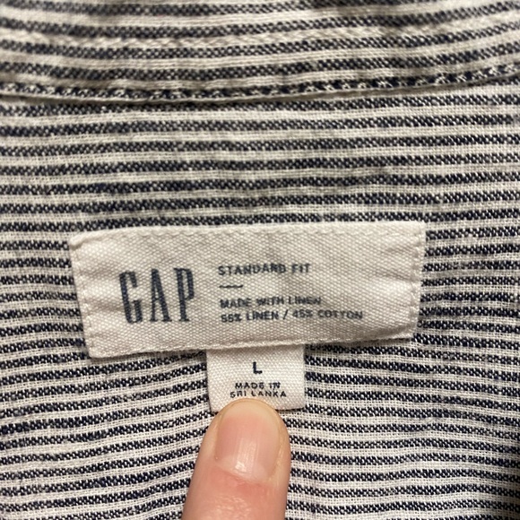 Gap - Men’s Linen Blend Button Down Shirt - Size Larger - Black & White Strip - Picture 2 of 5